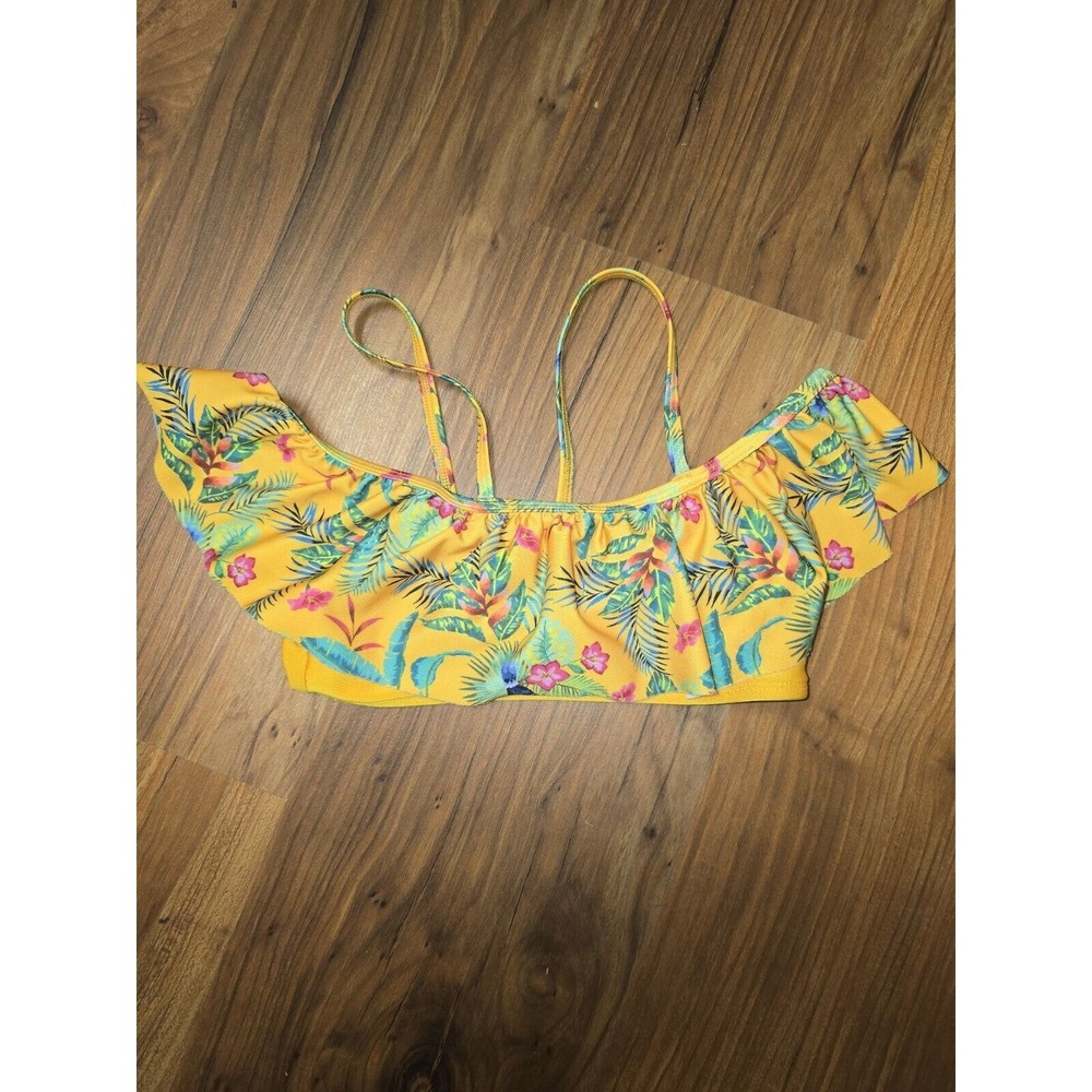 Cat & Jack Girls Bikini Top Size 8 Floral Spaghetti Straps Yellow Colorful 5827